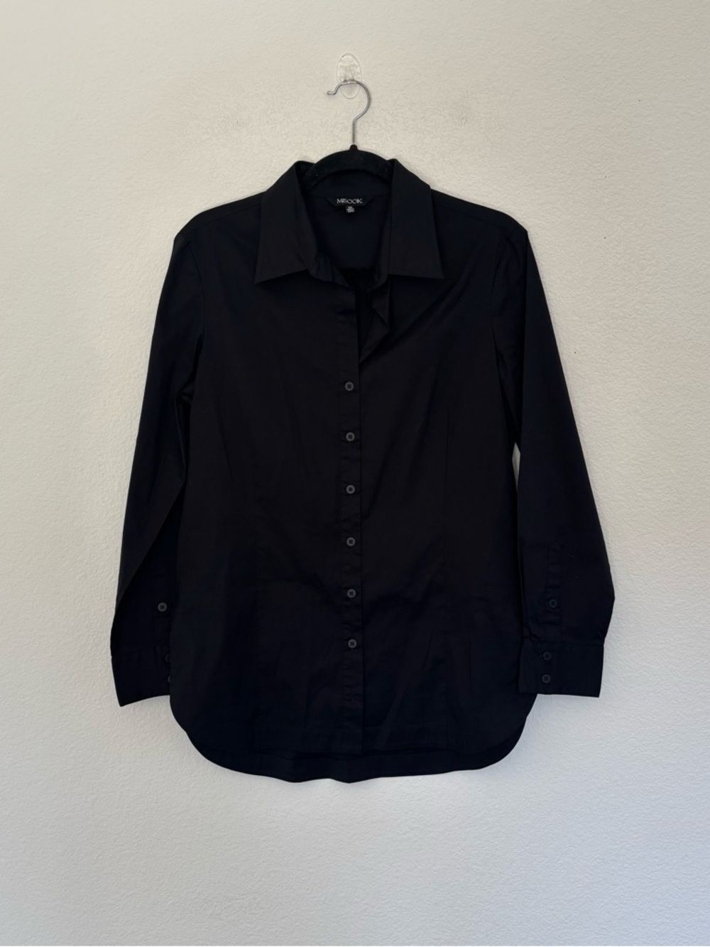 Misook Black Button Front Shirt Cotton